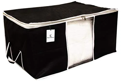 Kuber Industries 3 Piece Non Woven Underbed Storage Bag,Storage Organiser,Blanket Cover with Transparent Window,Extra Large, Black CTKTC034428