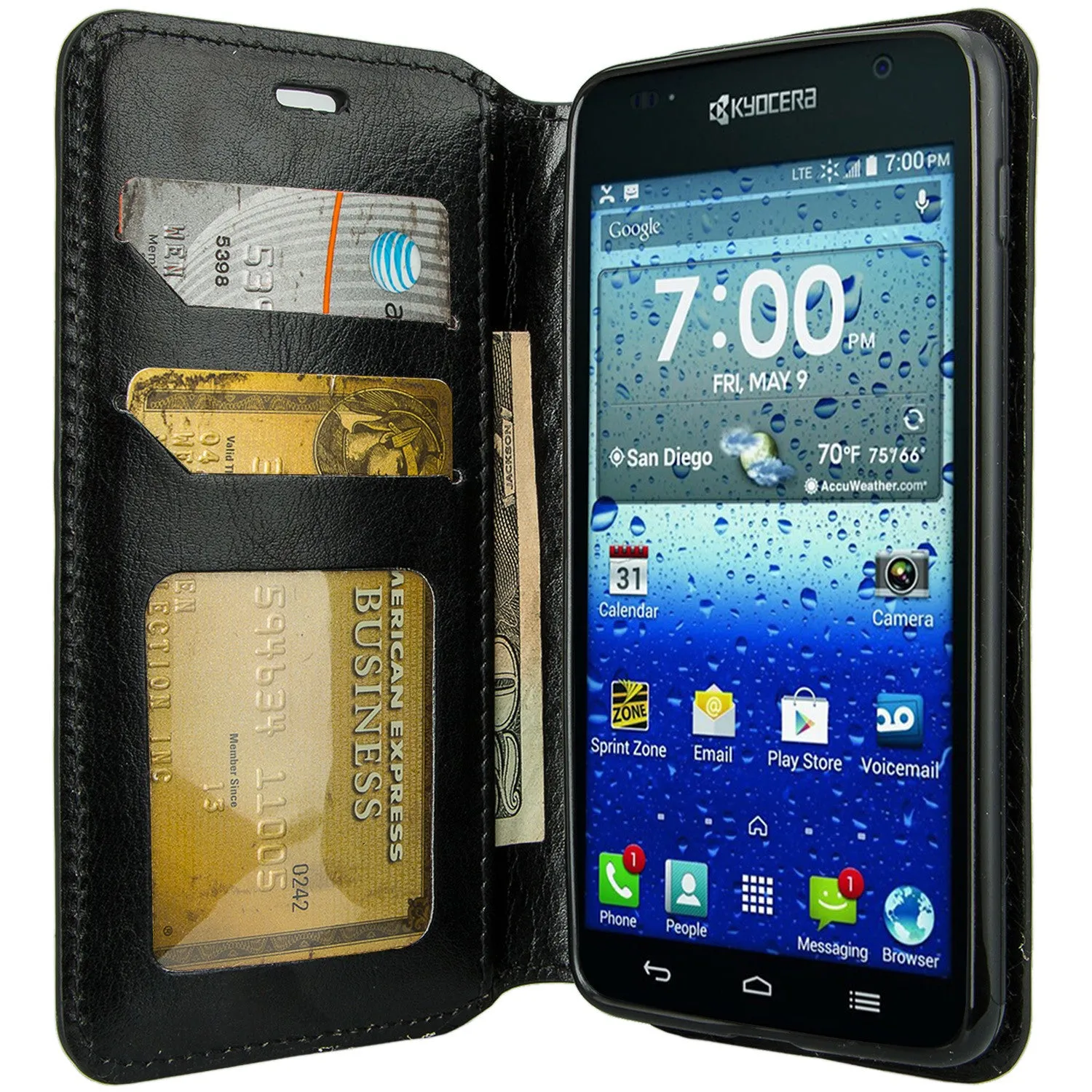 Kyocera Hydro View Wallet Case, Slim Magnetic Flip Fold[Kickstand] Pu Leather Wallet Case with ID & Credit Card Slots & Pocket for Kyocera Hydro View - Black