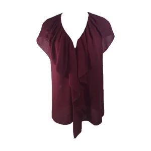 LANVIN Burgundy Ruffle Sleeveless Blouse Size 34