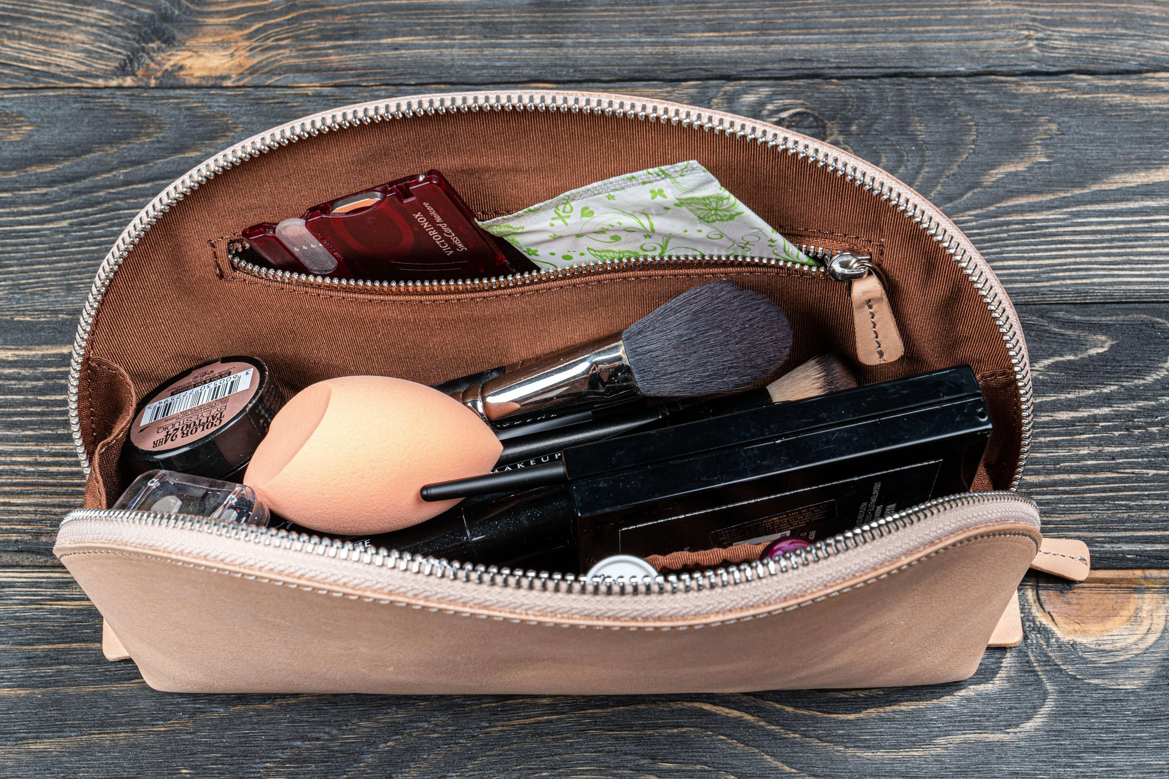 Leather Lunar Makeup / Toiletry Bag - Undyed Leather