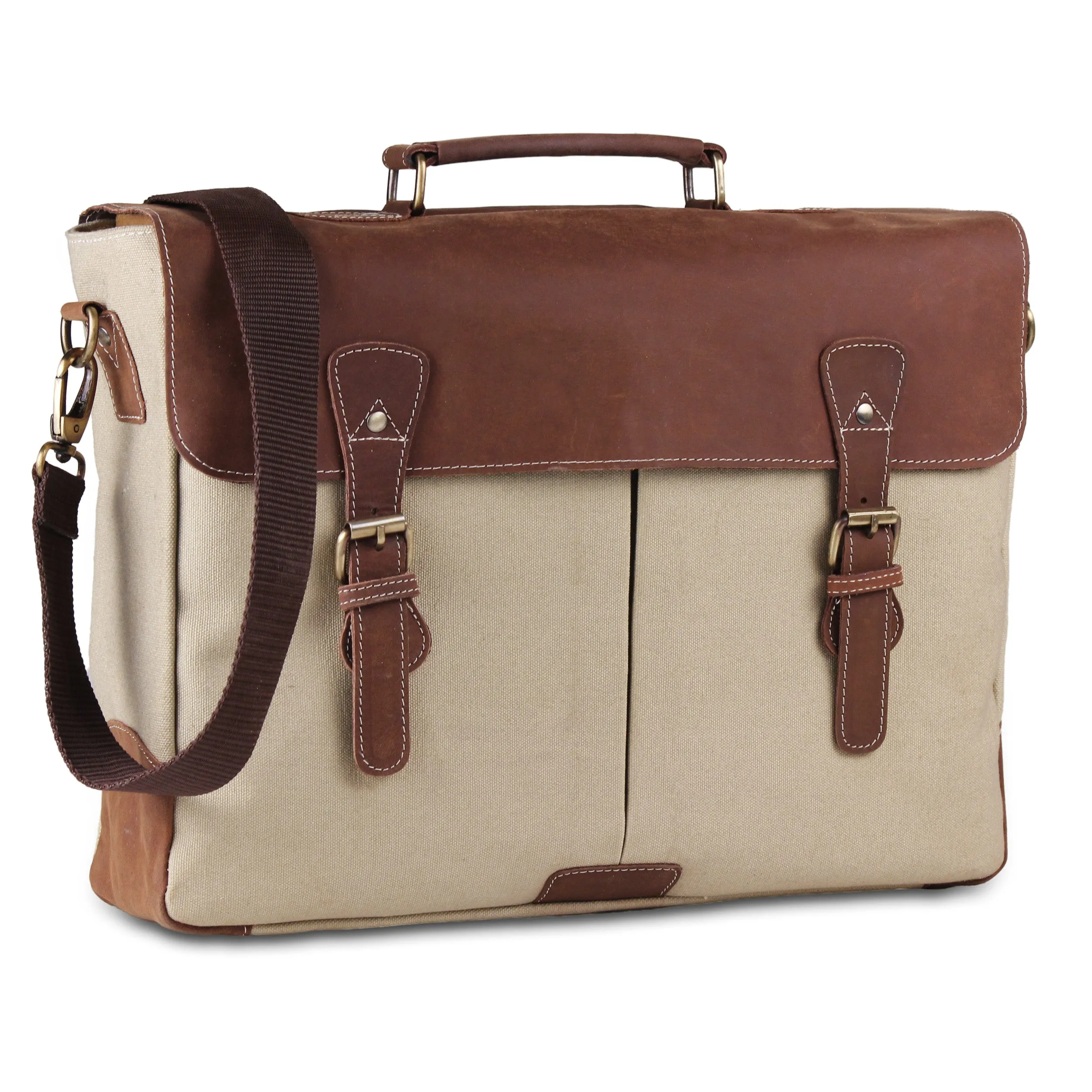 Leather Messenger Bag for Men 15.6" Laptop Satchel Briefcase Bag - Cream