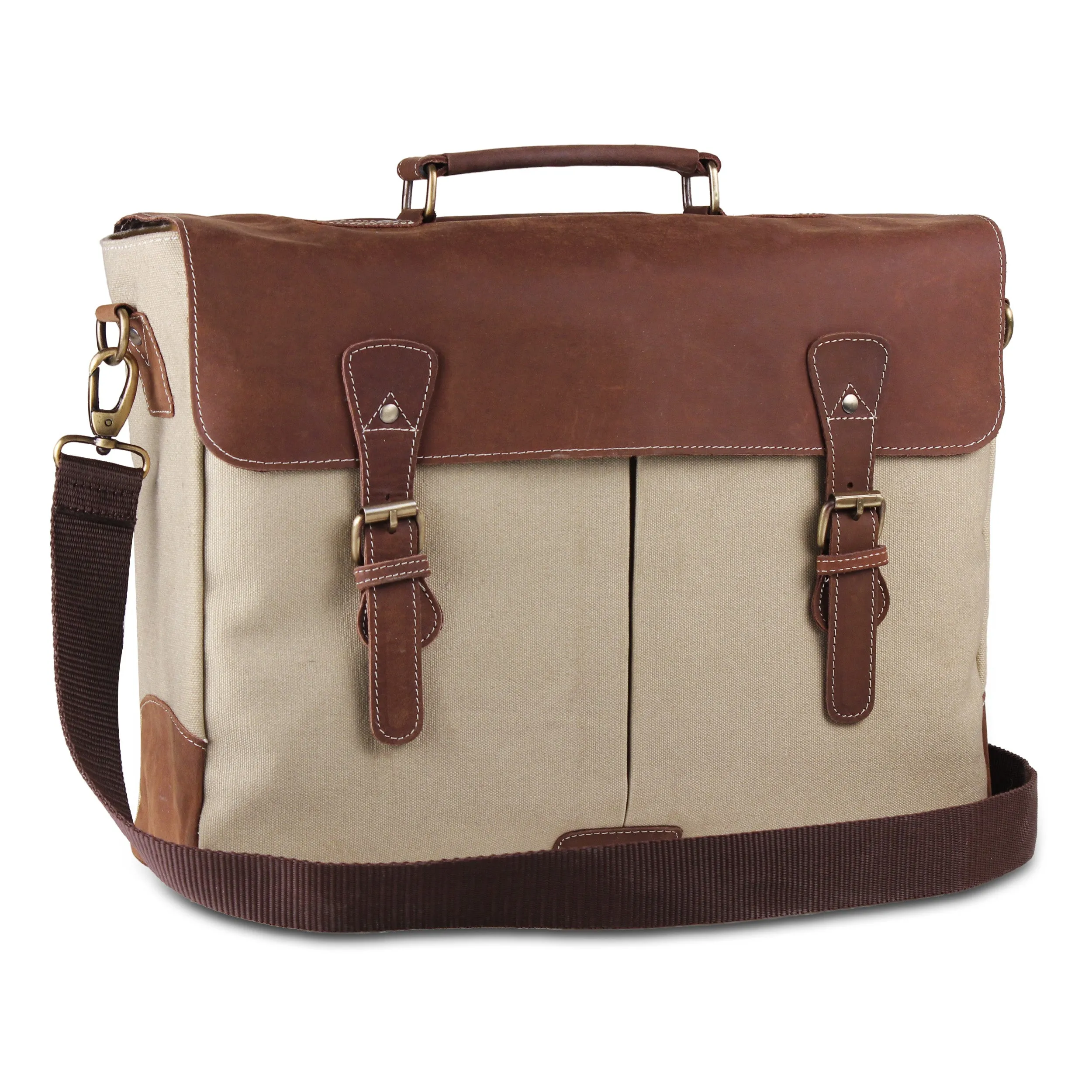 Leather Messenger Bag for Men 15.6" Laptop Satchel Briefcase Bag - Cream