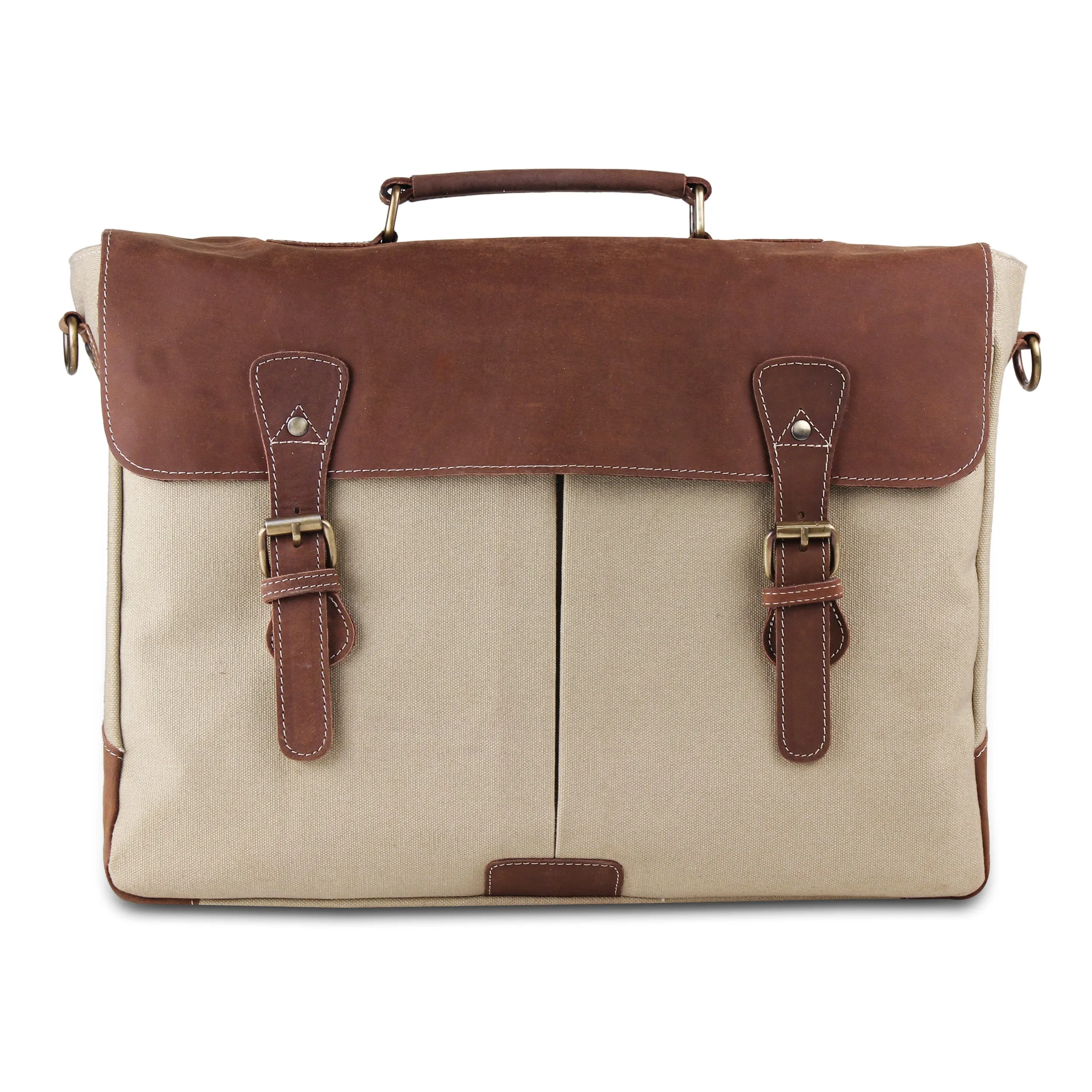 Leather Messenger Bag for Men 15.6" Laptop Satchel Briefcase Bag - Cream