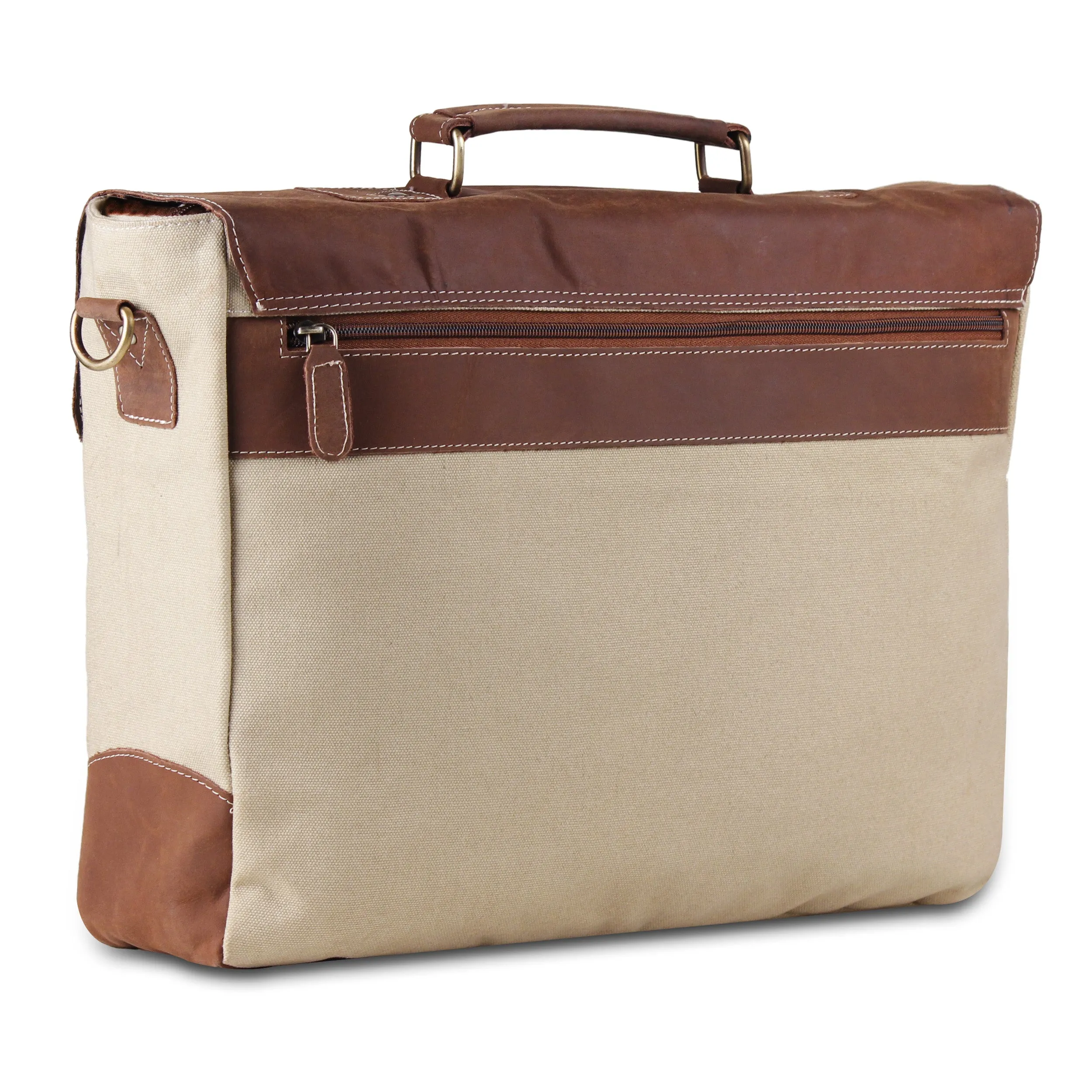 Leather Messenger Bag for Men 15.6" Laptop Satchel Briefcase Bag - Cream