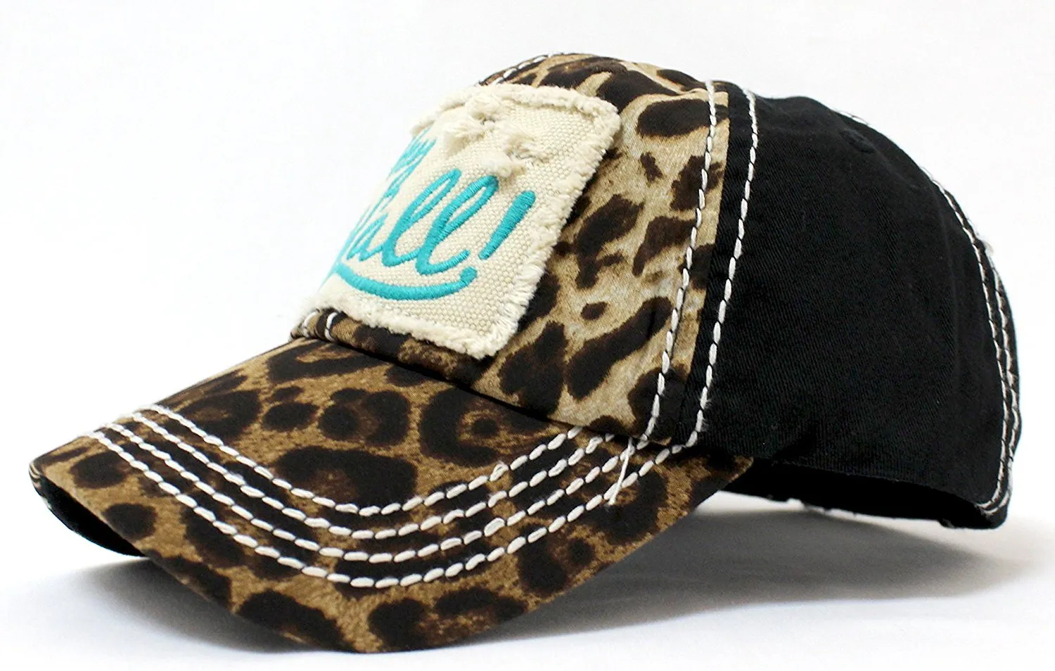 LEOPARD & TURQUOISE "Hey Y'all!" Patch Embroidery Cap/ Vintage Hat