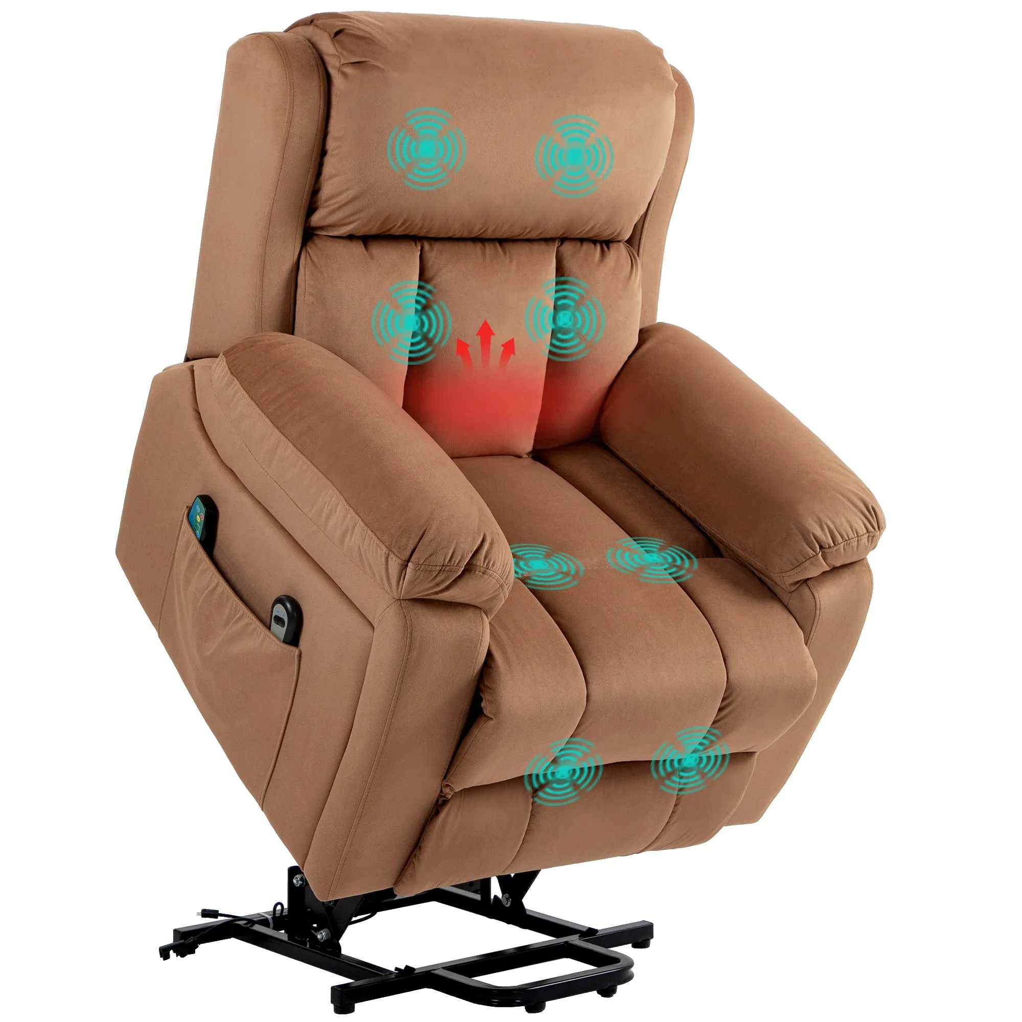 Lift Chair Riser and Recliner Chair with Vibration Massage, Heat, Brown