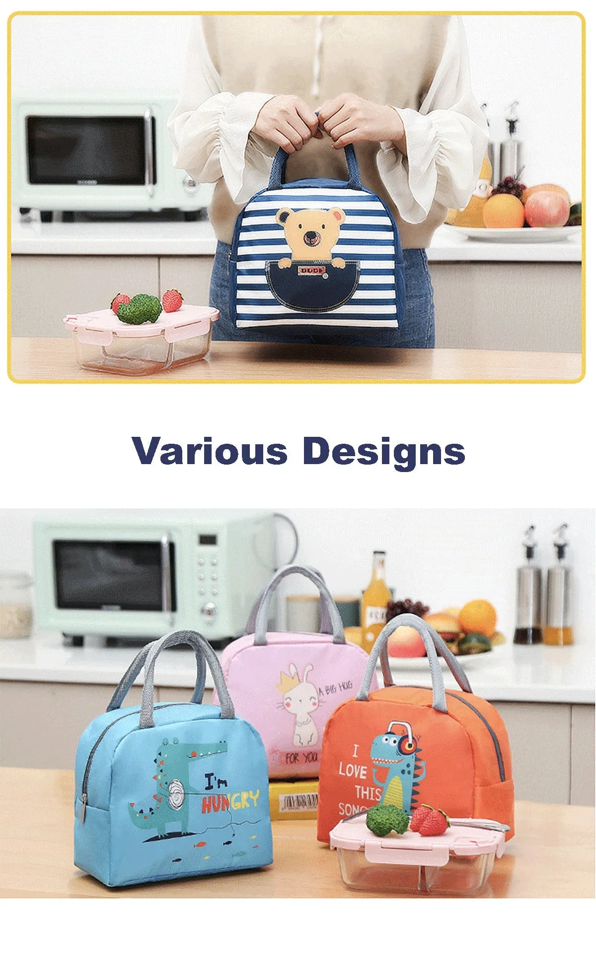 Lunch Box Insulated Bag Soft Leakproof Lunch Bag for Kids Men Women, Durable Thermal Lunch Pail for School Work Office | Fit 6 Cans- Orange Dinosaur