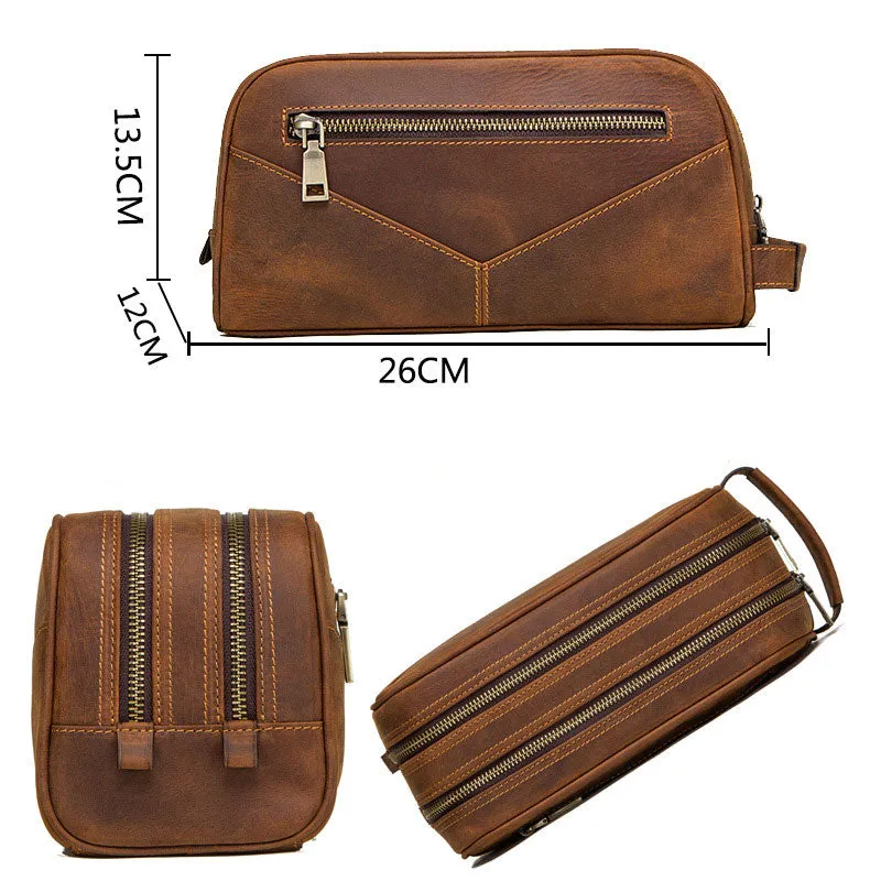 Men's Crazy Horse Leather Toiletry Bag