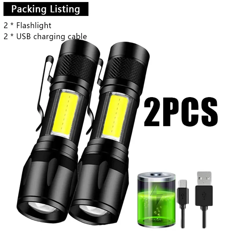 Mini Portable LED Flashlight COB XPE Rechargeable Torch Camping Lantern Zoomable Flashlight Tactical Flashlight with Pen Clip