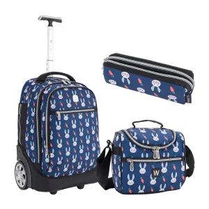 Mini Wheel School Bags Trolly Set of 3pcs Bunny Blue