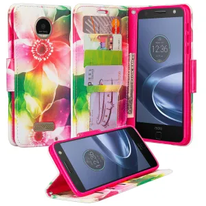 Moto Z Droid Case, Motorola Z Droid Wallet Case, Wrist Strap Pu Leather Wallet Case [Kickstand] with ID & Credit Card Slots - Lily Pedals