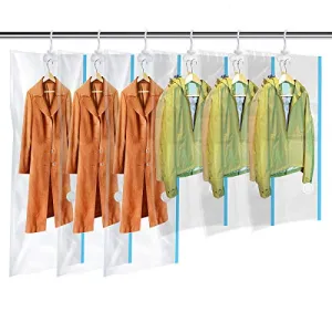 MRS BAG Hanging Vacuum Storage Bags 6 Pack (3Jumbo(57x27.6'')   3Short(41.3x27.6'')) Space Saver Bag Dress Cover with Hook for Coats, Jackets, Clothes & Closet Storage - Hand Pump Included