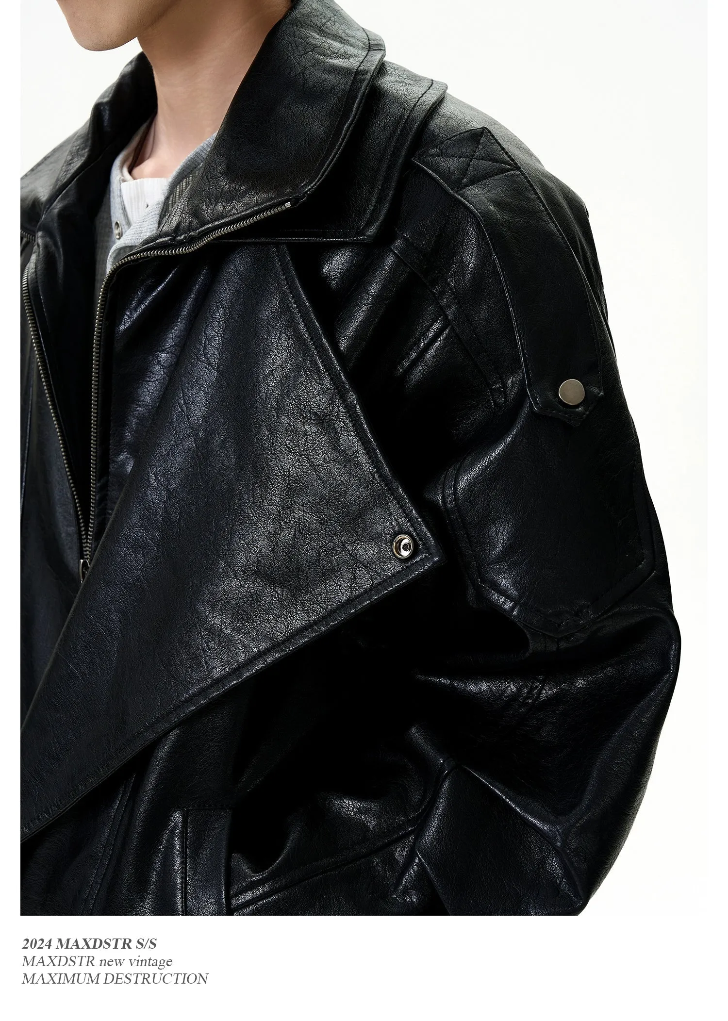 Multi-Functional Buckled PU Leather Jacket