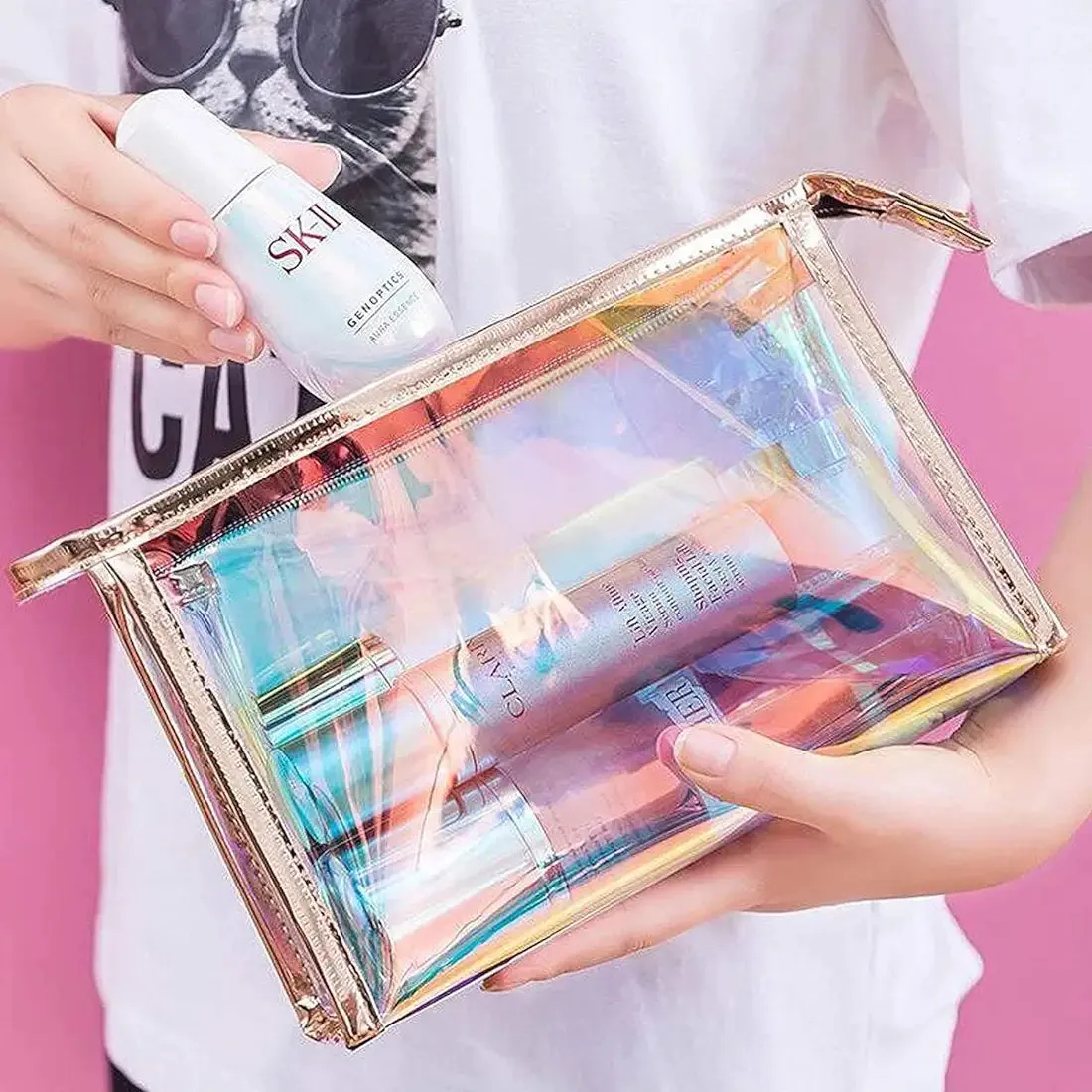 Nivel Holographic Makeup Pouch with Zipper for multiple use tote bag