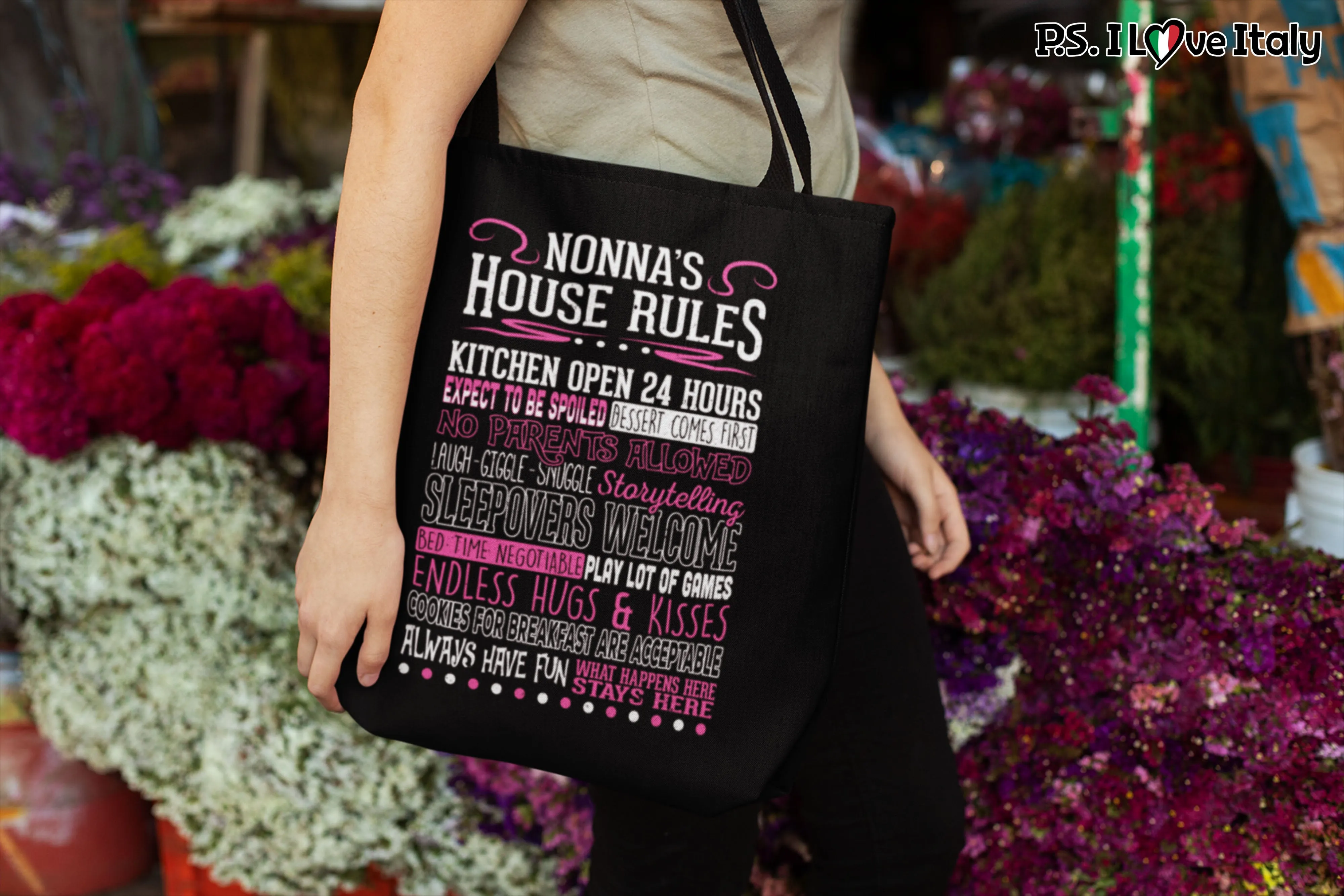 Nonna's House Rules Tote Bag - Black