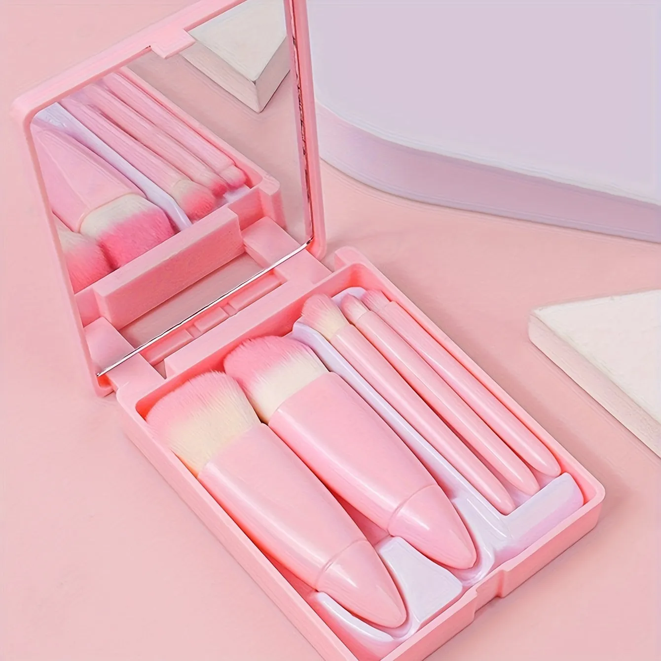 Pink Travel Makeup Brush Set