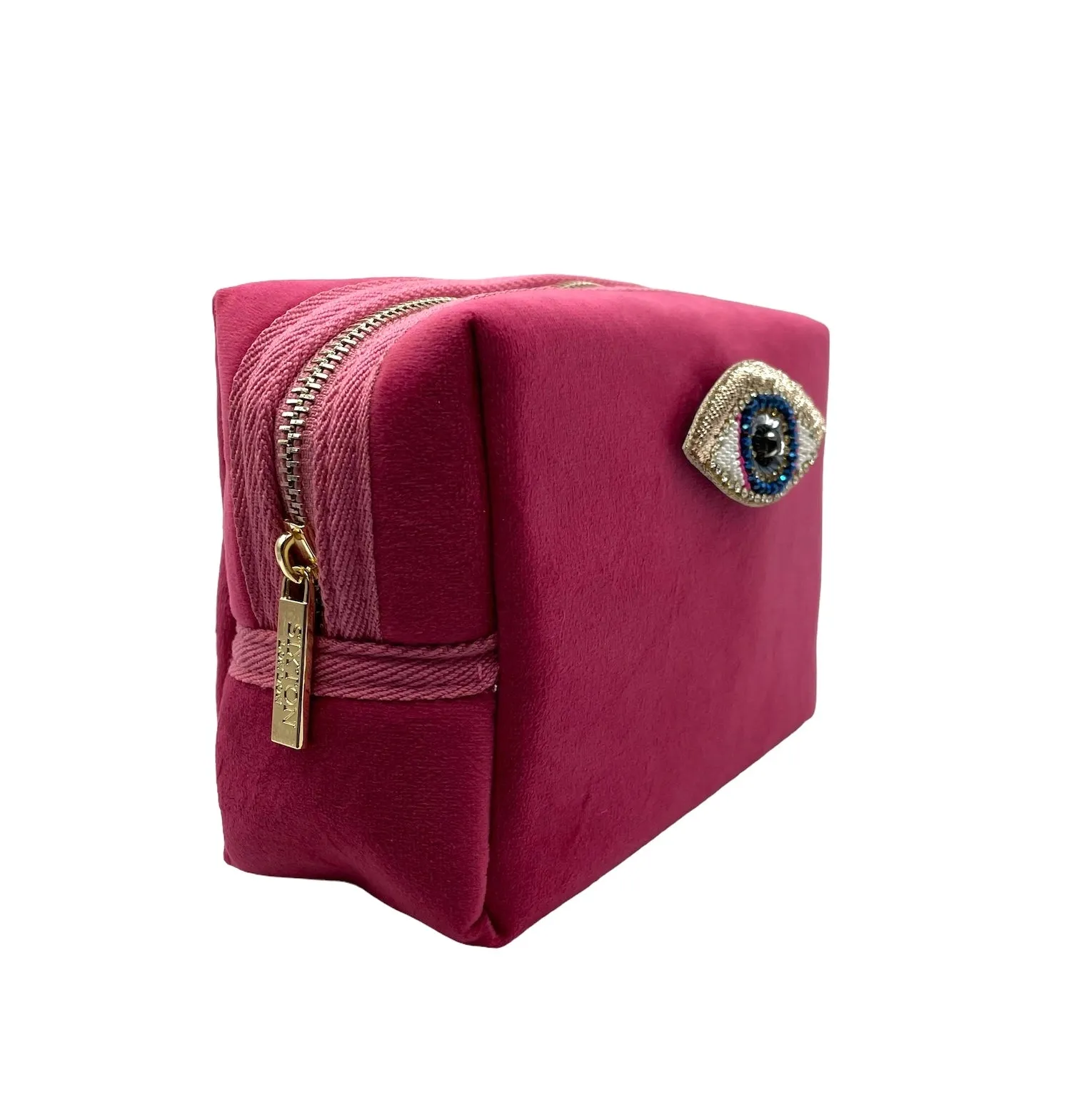 Pink Velvet Makeup Bag w/ Detachable Golden Eye Pin