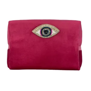 Pink Velvet Makeup Bag w/ Detachable Golden Eye Pin