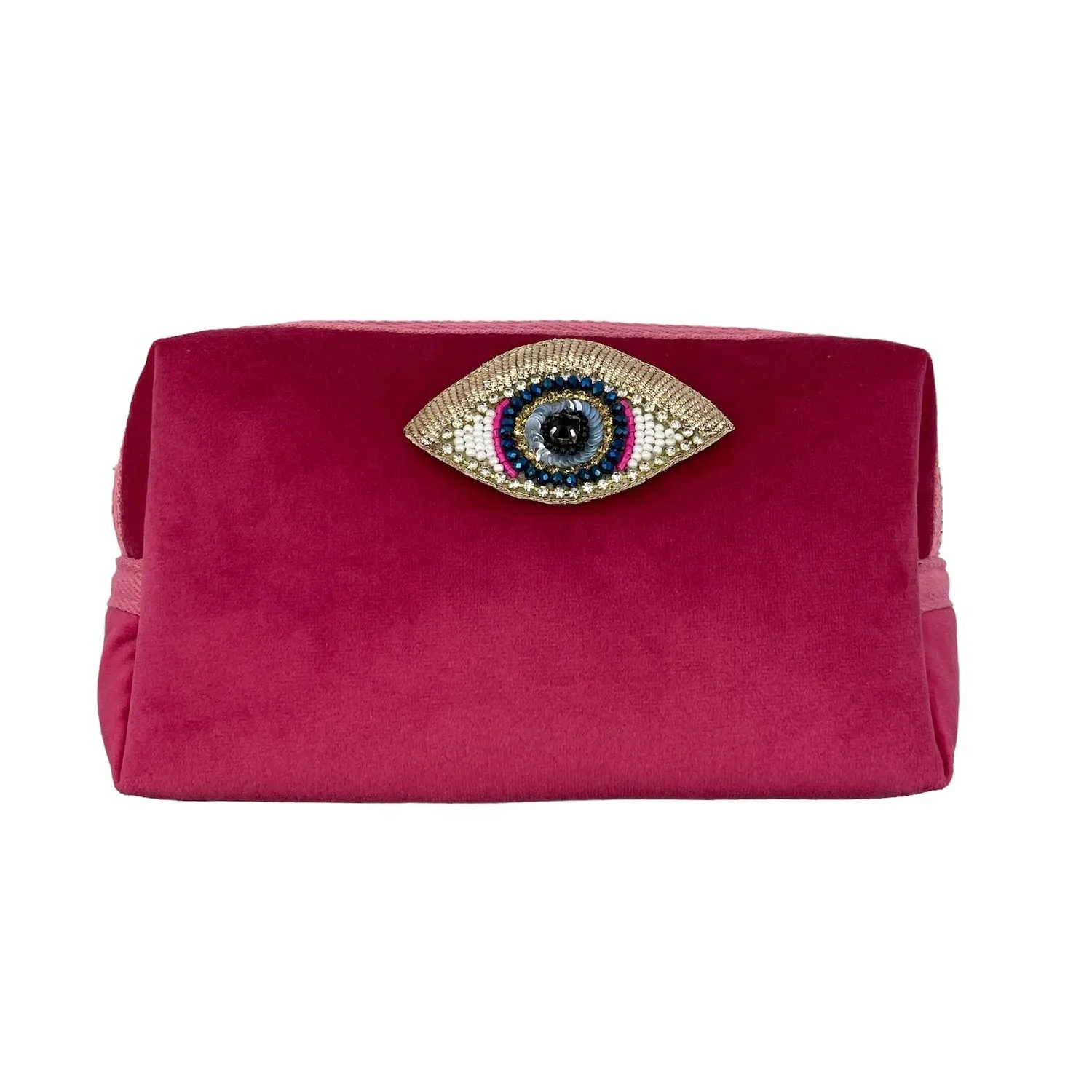 Pink Velvet Makeup Bag w/ Detachable Golden Eye Pin