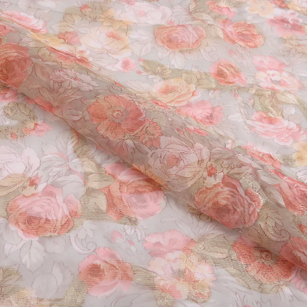 Polyester Organza Flower Pattern Printed Fabric