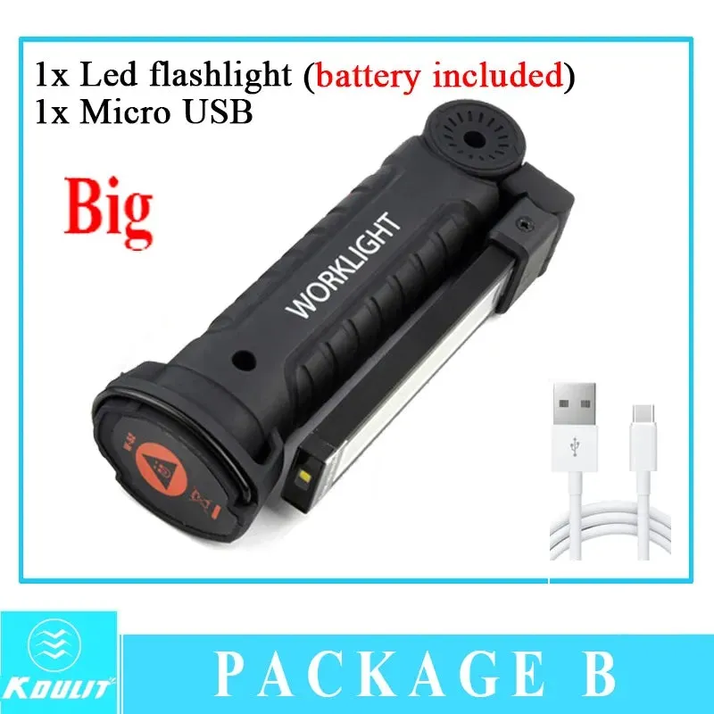 Portable LED Flashlight Built In Battery Multi Function 360° Folding Work LightMagnetic Lanterna Hanging Camping Working Torch