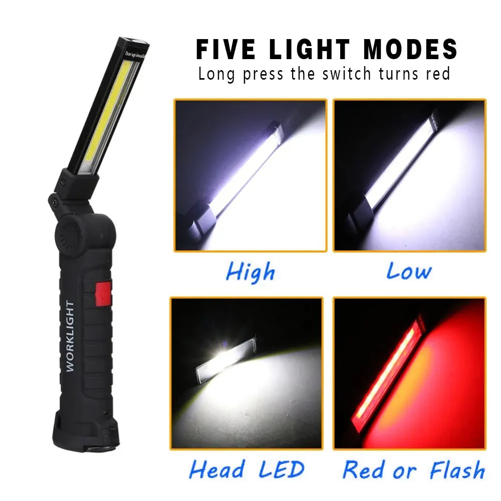 Portable LED Flashlight Built In Battery Multi Function 360° Folding Work LightMagnetic Lanterna Hanging Camping Working Torch