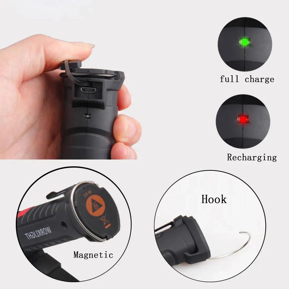 Portable LED Flashlight Built In Battery Multi Function 360° Folding Work LightMagnetic Lanterna Hanging Camping Working Torch