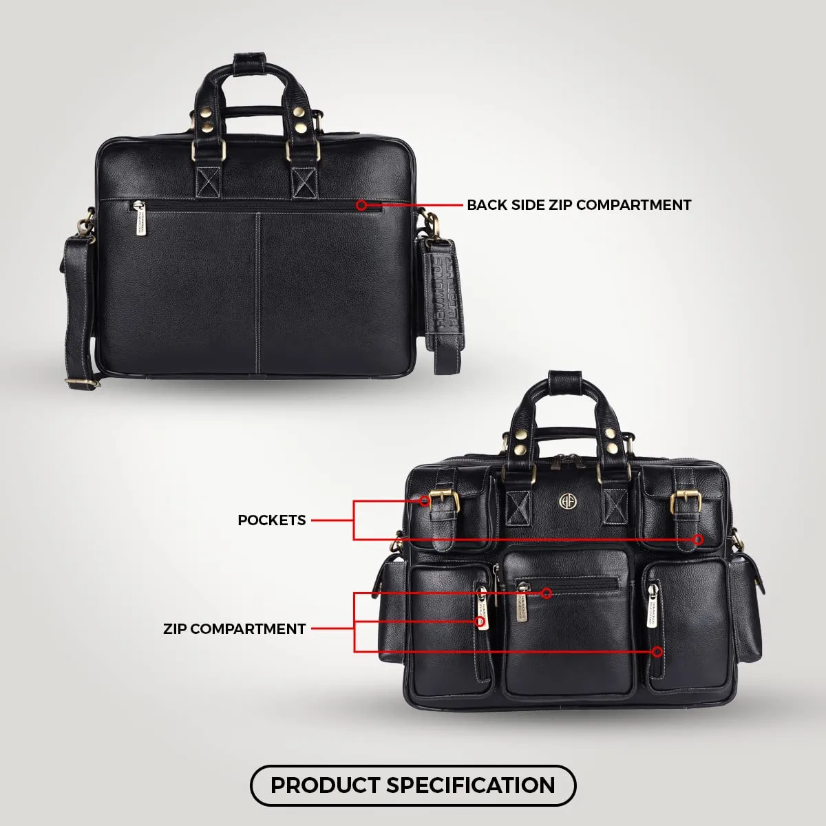 Premium Laptop Bag for Men - Office & Regulars Use - Genuine Leather - Fits for 14-16 Inch Laptops