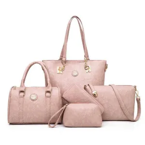 PU High Quality Leather Elegant  5 in 1 Set handbag Cream