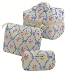 Quilted Floral/Bows Cosmetic Bag