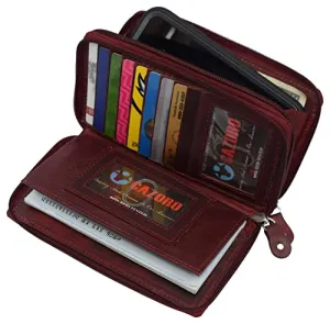 RFID624575HU RFID Blocking Cellphone Wallet for Women Dual Zipper Long Purse with Removable Checkbook Holder