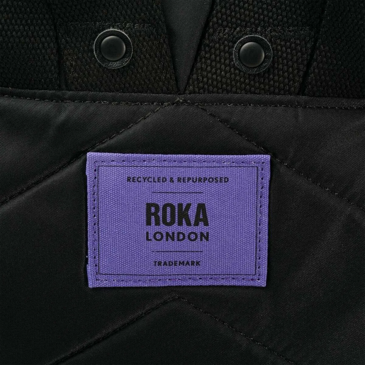 Roka Canfield B Small All Black Recycled Nylon Backpack - Black/Simple Purple