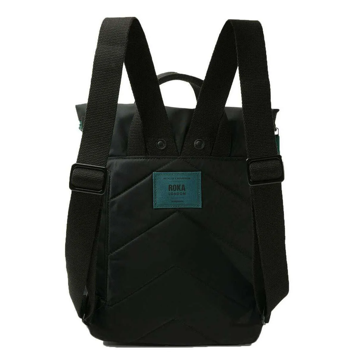 Roka Canfield B Small All Black Recycled Nylon Backpack - Black/Teal