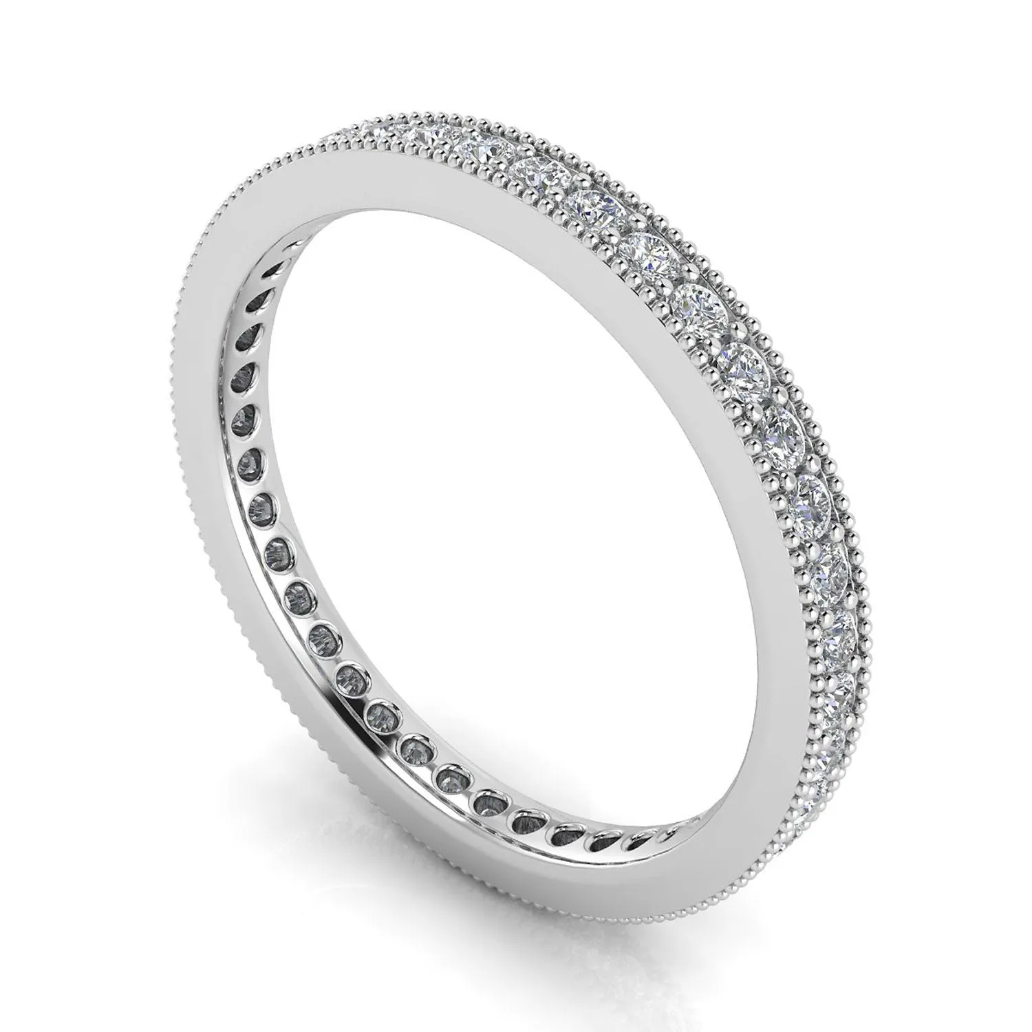 Round Brilliant Cut Diamond Pave & Milgrain Set Eternity Ring In 14k White Gold  (0.45ct. Tw.) Ring Size 5