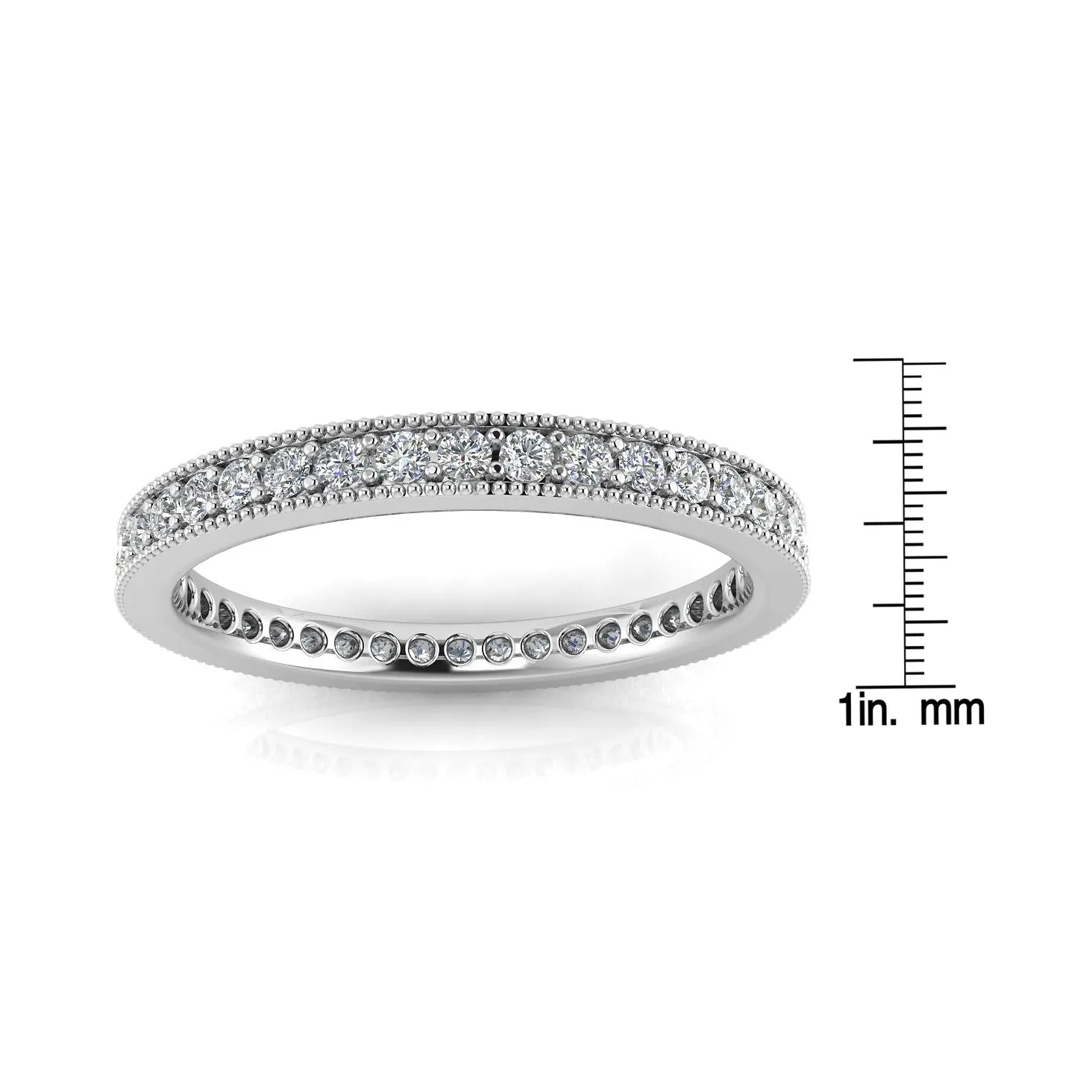 Round Brilliant Cut Diamond Pave & Milgrain Set Eternity Ring In 14k White Gold  (0.45ct. Tw.) Ring Size 5