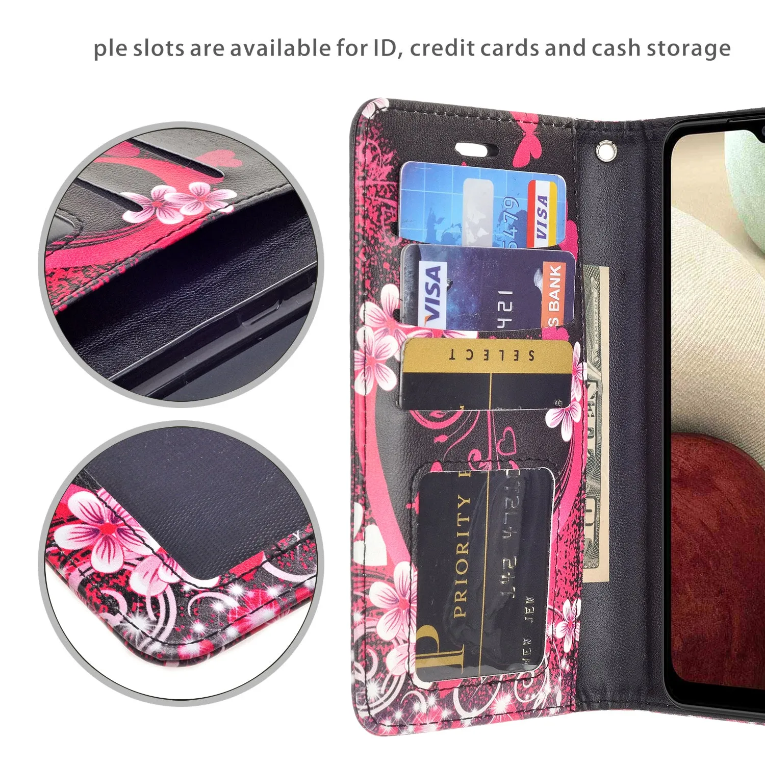 Samsung Galaxy A42 5G Case, Galaxy A42 5G Wallet Case, Wrist Strap Pu Leather Wallet Case [Kickstand] with ID & Credit Card Slots - Heart Butterflies