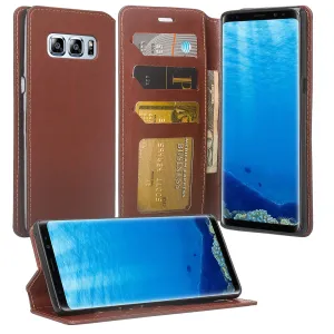 Samsung Galaxy Note 8 Case, Galaxy Note 8 Wallet Case, Slim Flip Folio [Kickstand] Pu Leather Wallet Case with ID & Card Slots & Pocket - Brown