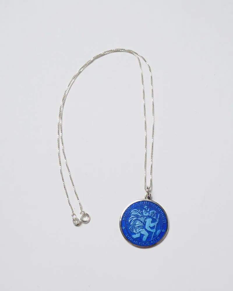 Silver Necklace w/ St. Christopher Enameled Charm