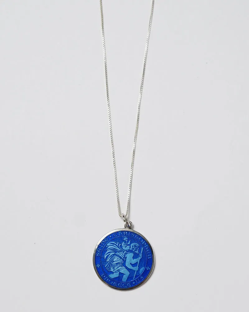 Silver Necklace w/ St. Christopher Enameled Charm