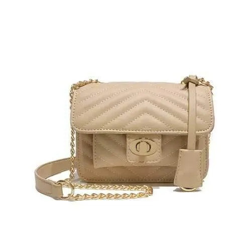 Stitching Quilted Crossbody Bag - Camel Brown