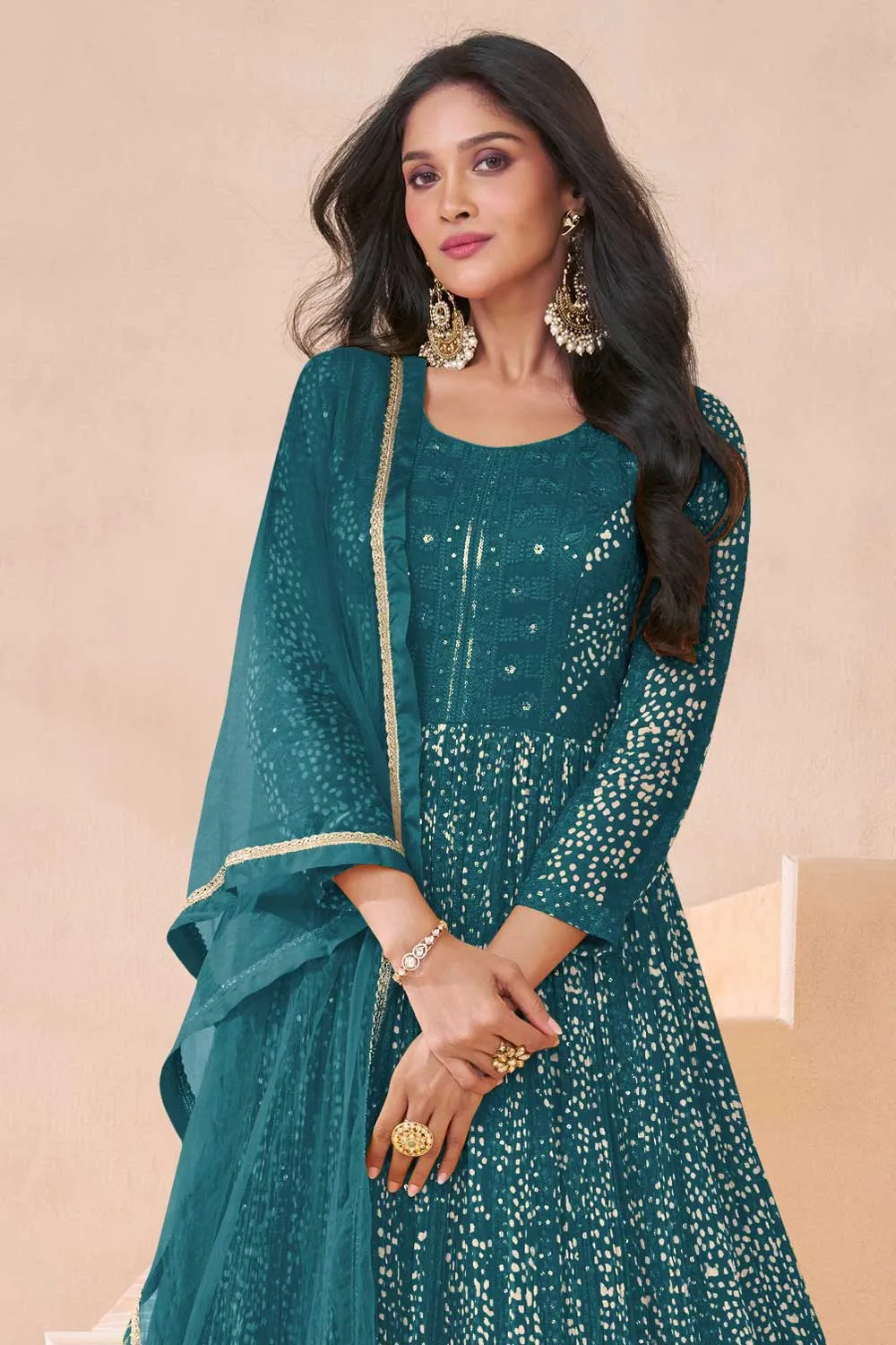 Sushrii Mishraa Gorgeous Anarkali Suit For Function In Teal Color