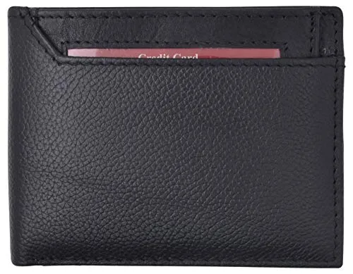 Swiss Marshall Men's RFID Premium Leather Bifold Black Wallet W/Removable Card ID Holder