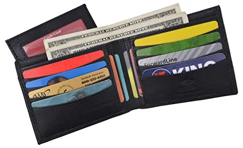 Swiss Marshall Men's RFID Premium Leather Bifold Black Wallet W/Removable Card ID Holder