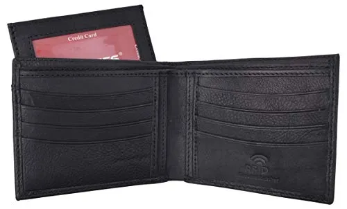 Swiss Marshall Men's RFID Premium Leather Bifold Black Wallet W/Removable Card ID Holder