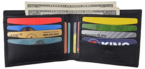 Swiss Marshall Men's RFID Premium Leather Bifold Black Wallet W/Removable Card ID Holder