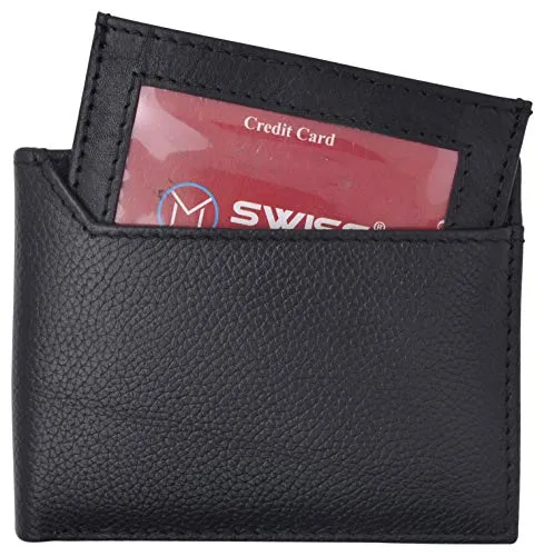 Swiss Marshall Men's RFID Premium Leather Bifold Black Wallet W/Removable Card ID Holder