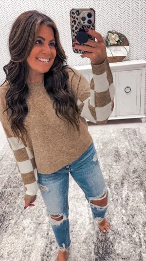 Taupe Checkered Lightweight Sweater