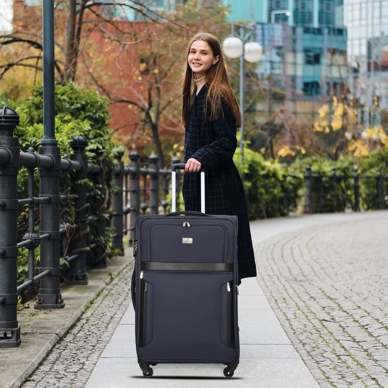 THE CLOWNFISH Faramund Series Luggage Polyester Softsided Suitcase Four Wheel Trolley Bag- Navy Blue (Medium size- 68 cm)