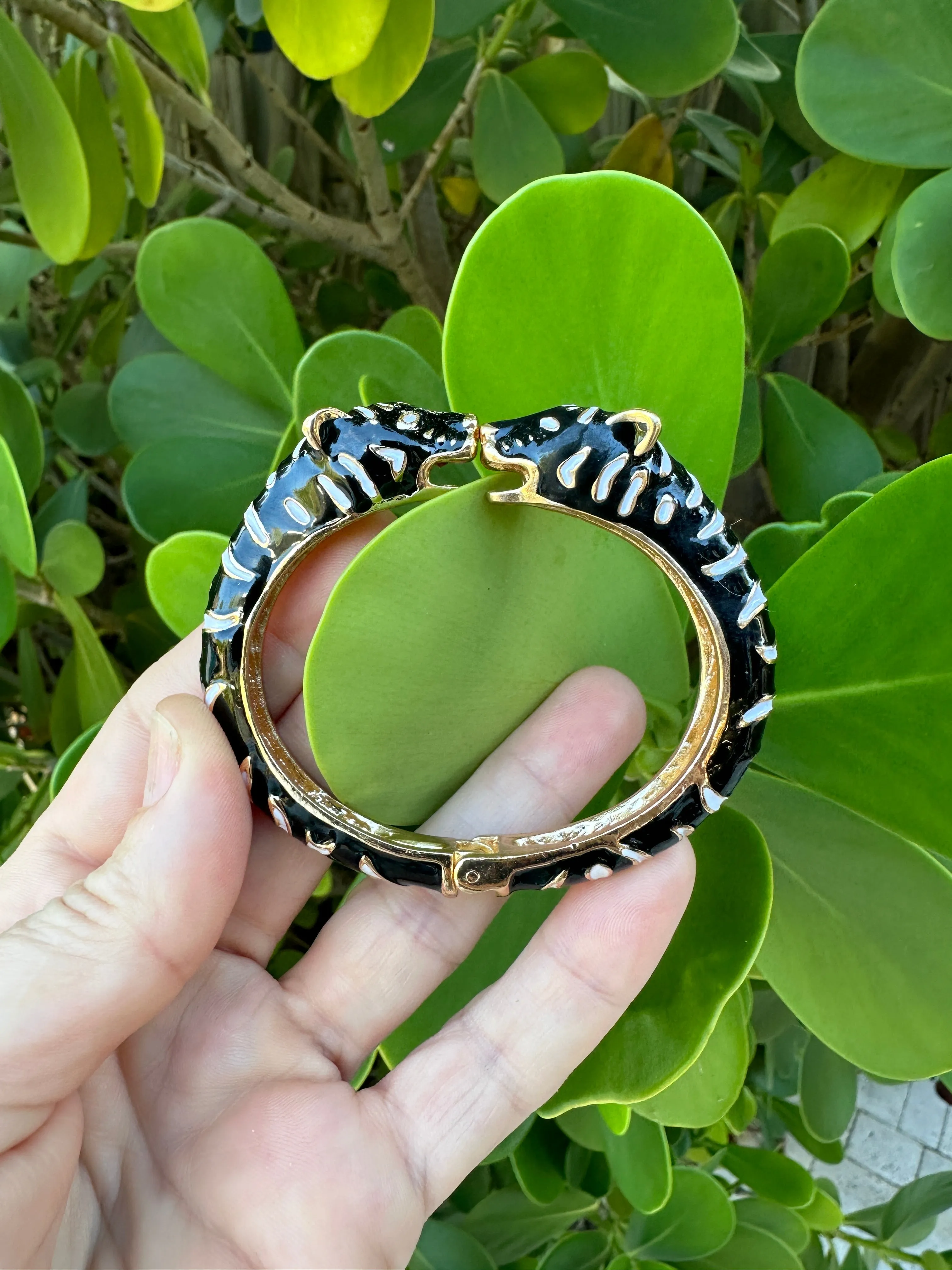 Tigress Enamel Gold Cuff Bracelet