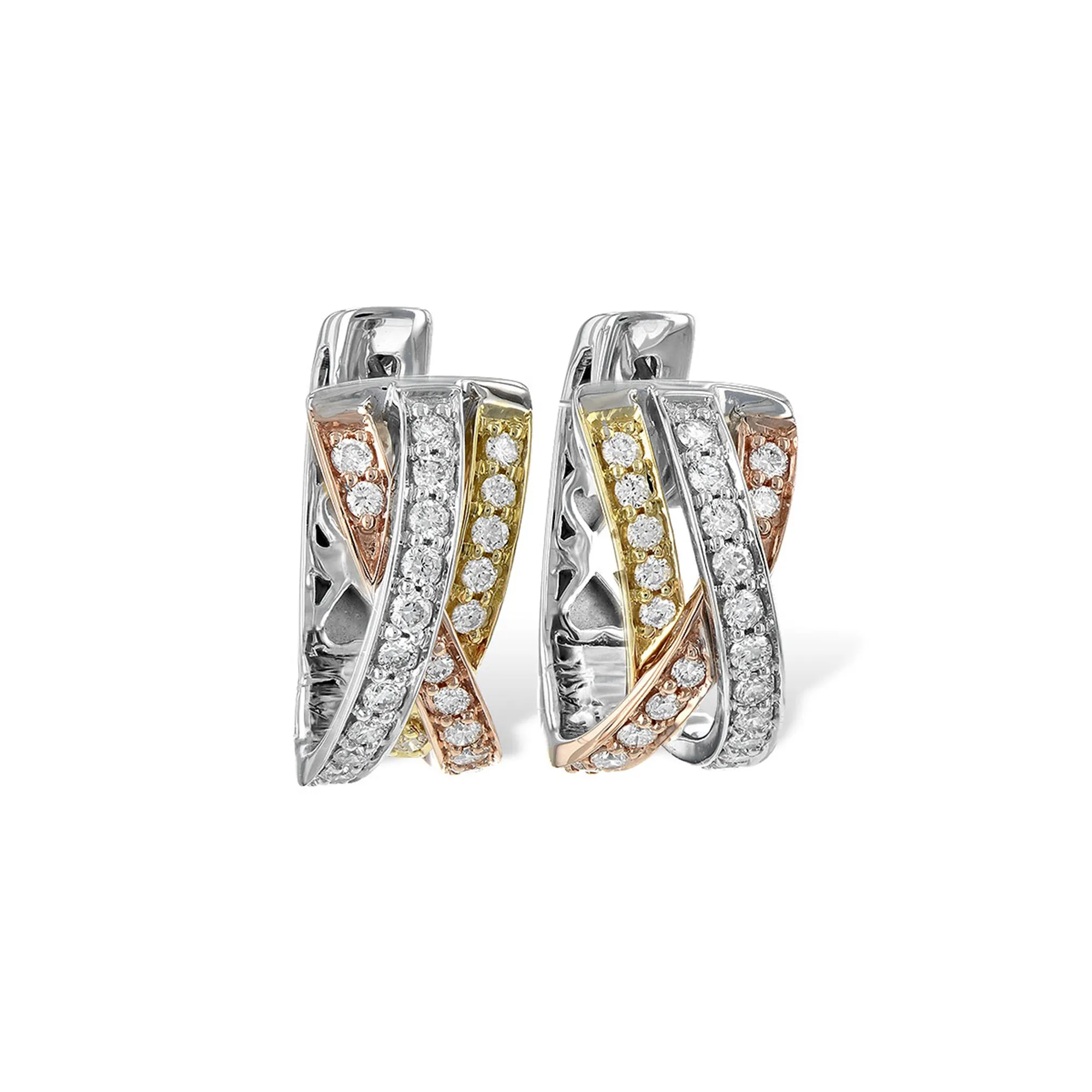 Tri-Gold Diamond Hoop Earrings